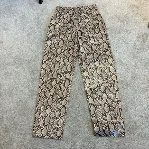 Zara Snake Print Faux Leather Pants Sand Brown High Waist Sz S